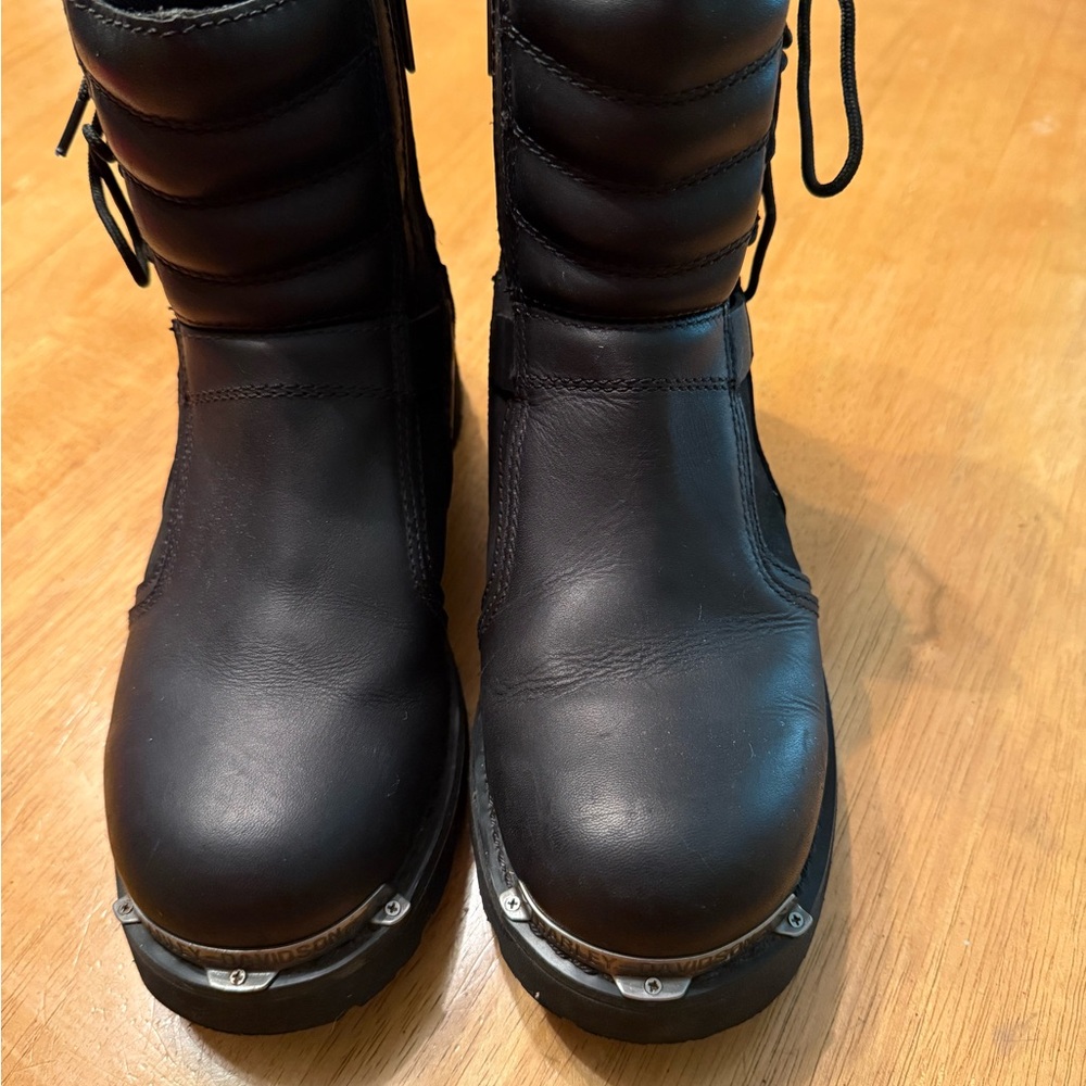 Harley-Davidson Black Combat Moto Boots Leather Side Zip (faux Lace-Up)
